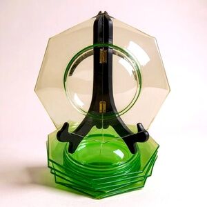 Vintage Green Depression Glass Octagon Plates Set of 6 – Art Deco Salad/Dessert